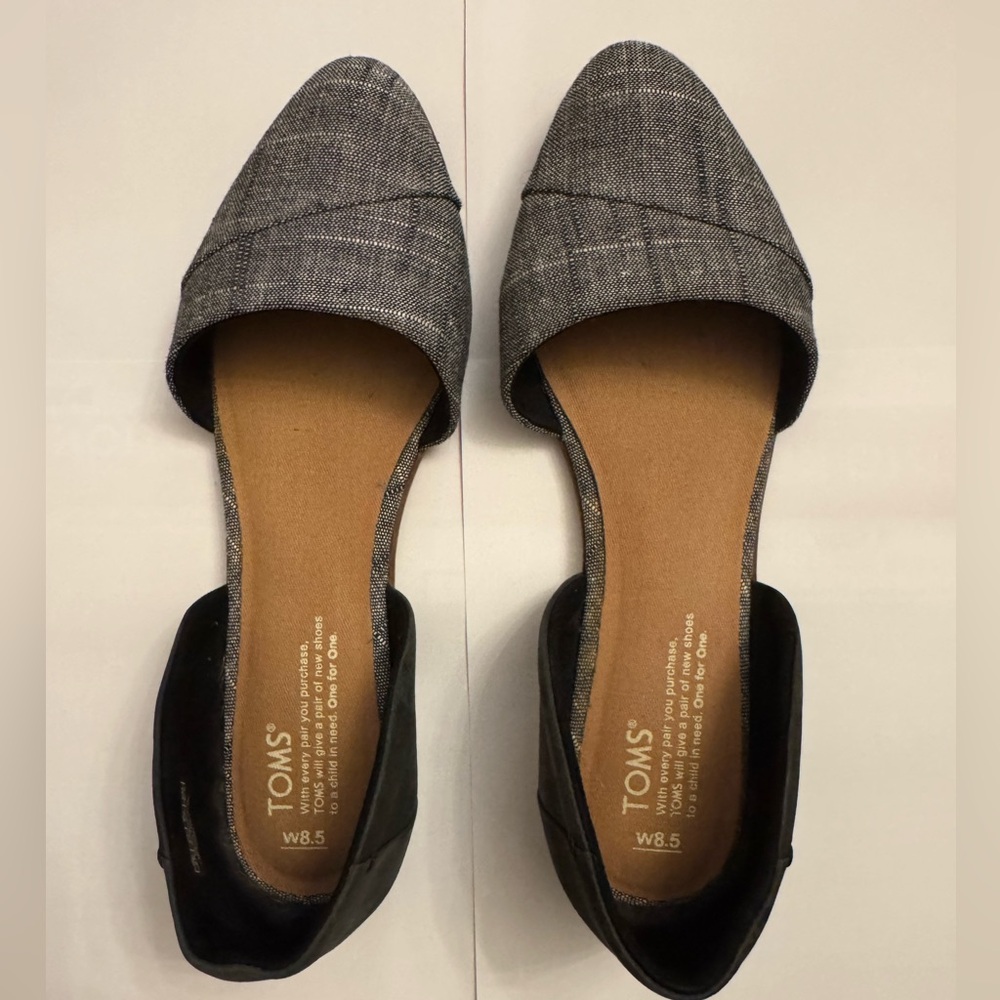 TOMS Women Jutti d'Orsay Cut Chambray Pointed Toe Grey Texture Color Block Flat